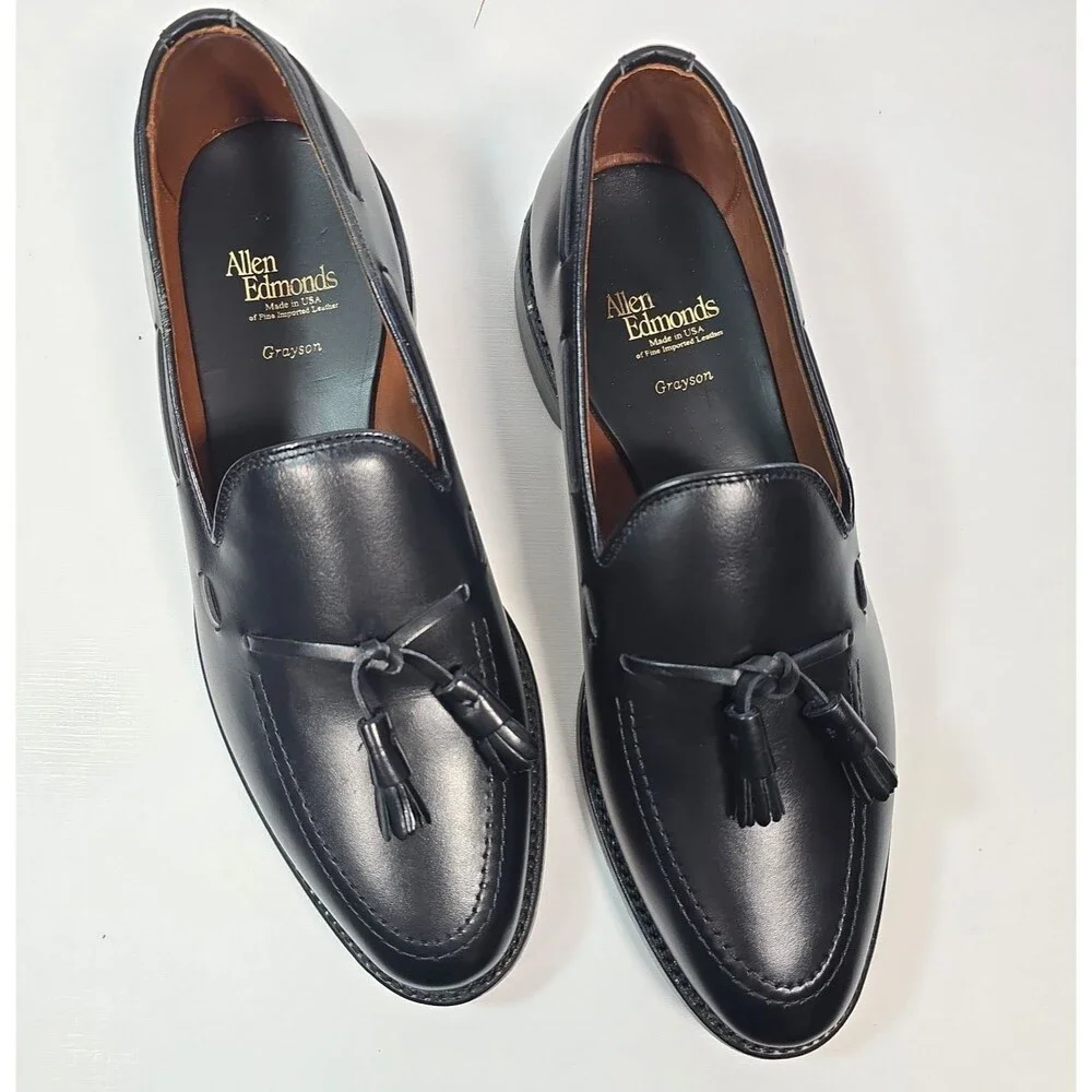 Allen Edmonds Grayson 8217S Tassel Loafers 8.5 D Black Leather USA Dress Shoes